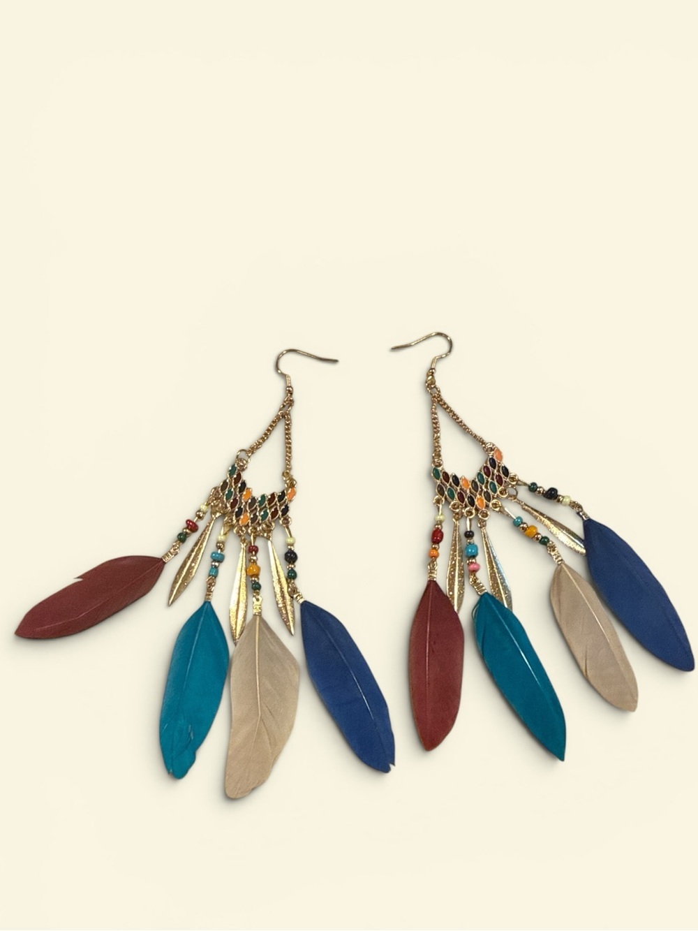 Bohemian Multi-Feather Dangle Earrings - Multicolor